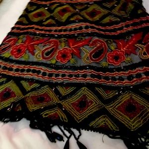 100% silk handbag beaded on strap too:long enough to wear on your shoulder